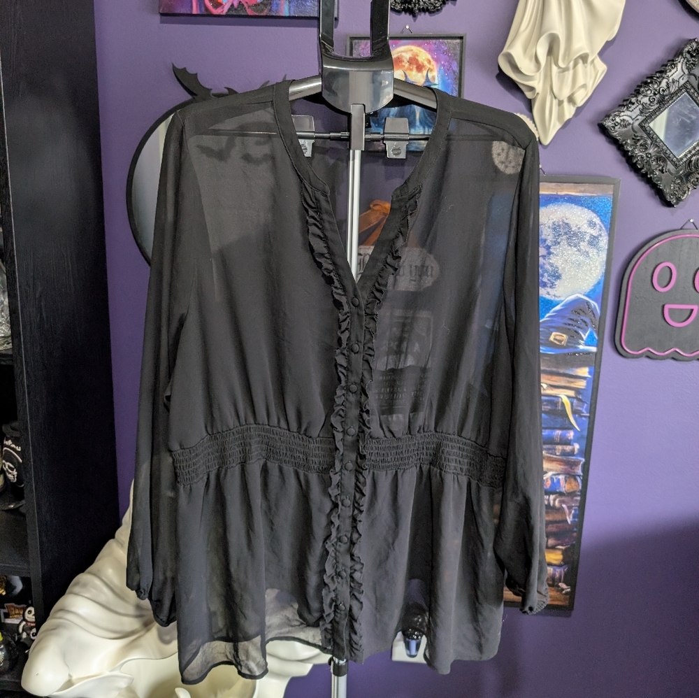 Torrid Black Sheer Ruffle Blouse